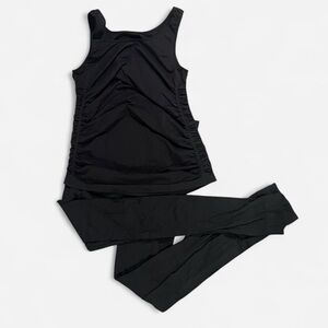 BeMaternity Ingrid & Isabel Leggings + Ruched Black Tank Bundle S/M Base Layers